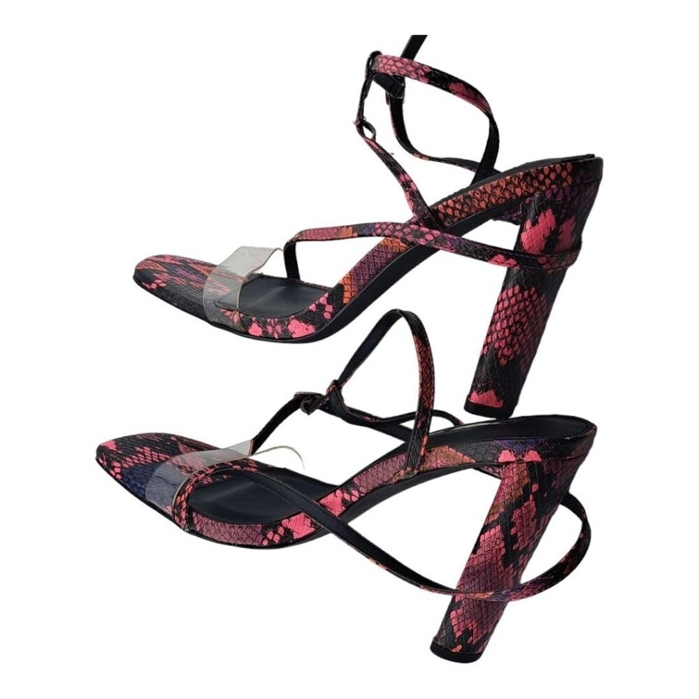 Liliana Daline Women's Pink Red Snake Sandal Ankle Strap High Chunky Heel Size 8